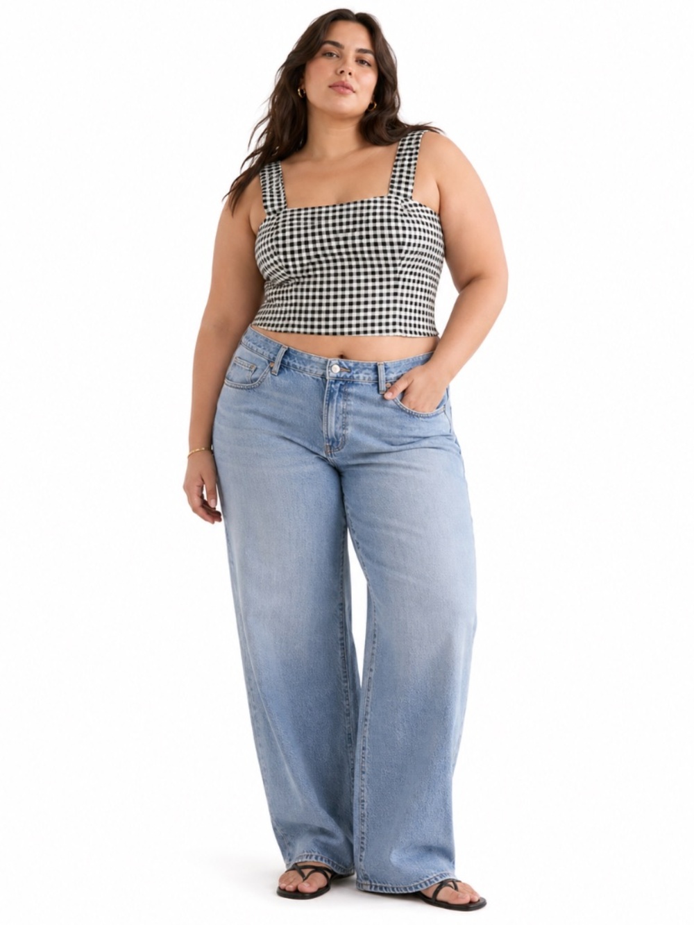 Forever 21 Black & White Gingham Bustier Crop Top – Size 1X EUC